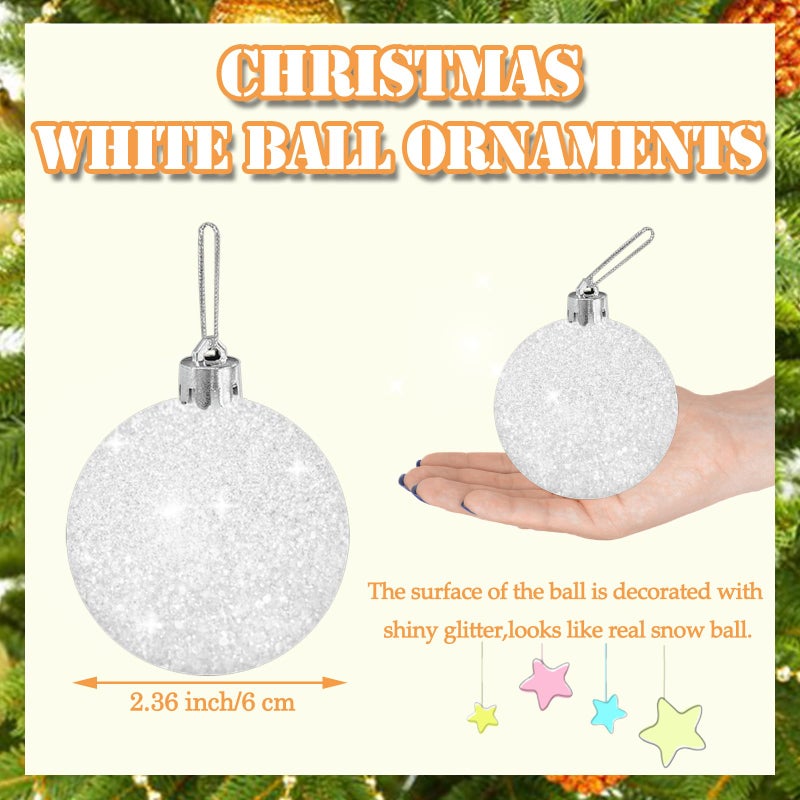 Blvochnnt 24 Pcs White Christmas Glitter Ball Ornaments Set Glitter Sparkly Snowballs Plastic Xmas Hanging Ornaments Decorations for Christams Tree Wedding Party Supplies 60mm/2.36inch - Image 3