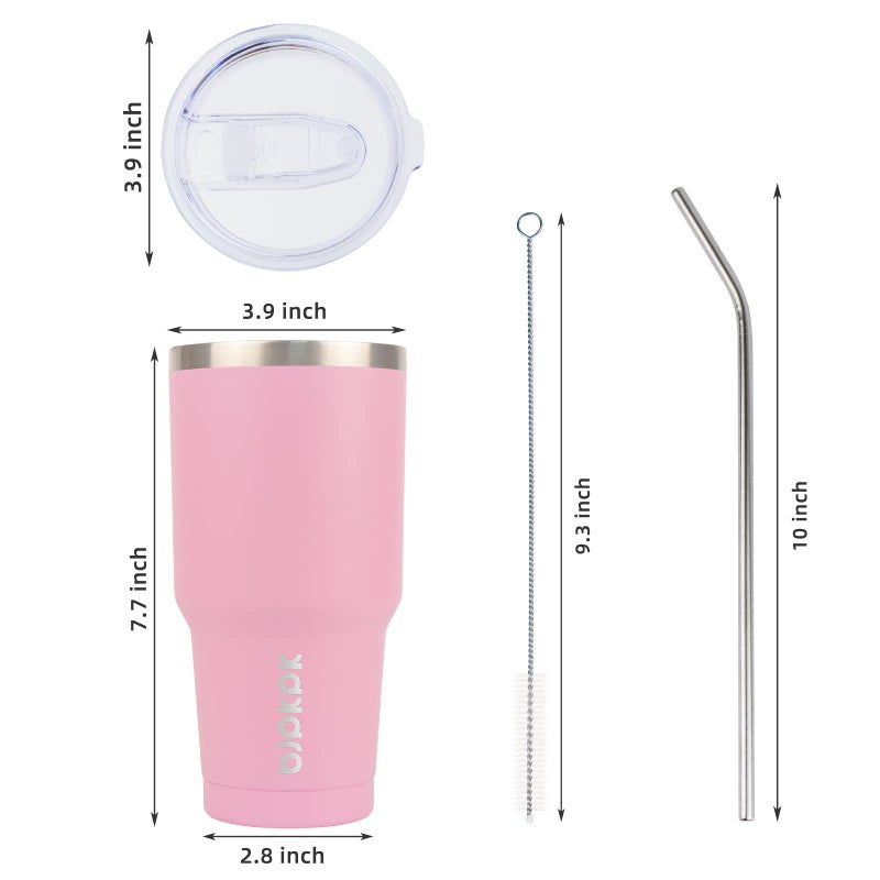 BJPKPK BJPKPK 30oz Insulated Tumbler with Lids and Straw  Stainless Steel Travel Coffee Tumbler Powder Coated Travel Mug Light Pink - Image 3