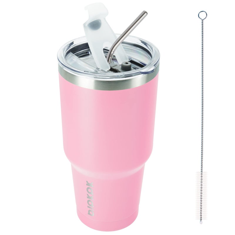 BJPKPK BJPKPK 30oz Insulated Tumbler with Lids and Straw  Stainless Steel Travel Coffee Tumbler Powder Coated Travel Mug Light Pink - Image 1