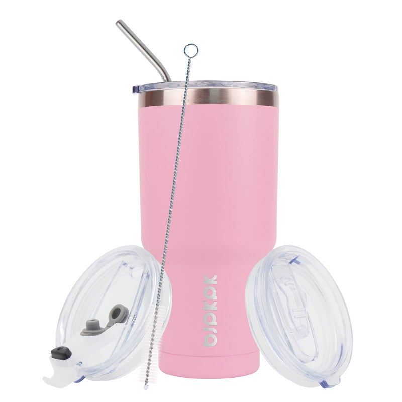 BJPKPK BJPKPK 30oz Insulated Tumbler with Lids and Straw  Stainless Steel Travel Coffee Tumbler Powder Coated Travel Mug Light Pink - Image 4