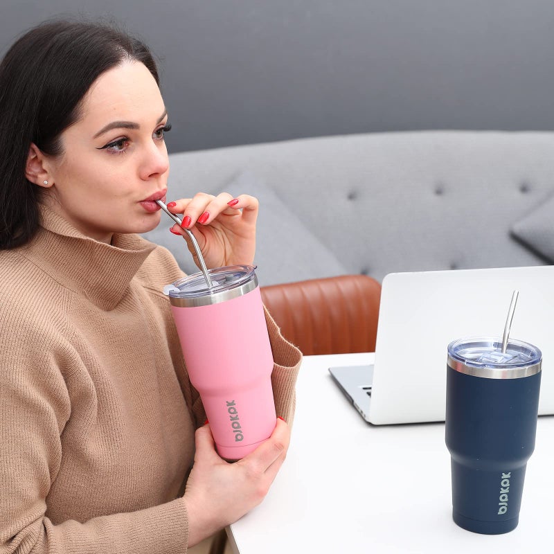 BJPKPK BJPKPK 30oz Insulated Tumbler with Lids and Straw  Stainless Steel Travel Coffee Tumbler Powder Coated Travel Mug Light Pink - Image 5