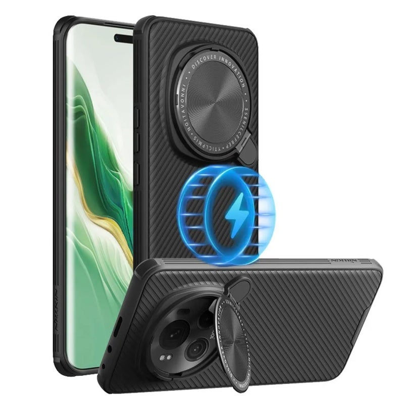 حافظة هاتف Honor Magic 6 Pro باللون الأسود - تصميم مزدوج المواد مع تقنية الوسادة الهوائية - غطاء كاميرا قابل للطي لحماية العدسة - متوافقة مع الشحن اللاسلكي المغناطيسي - Image 5