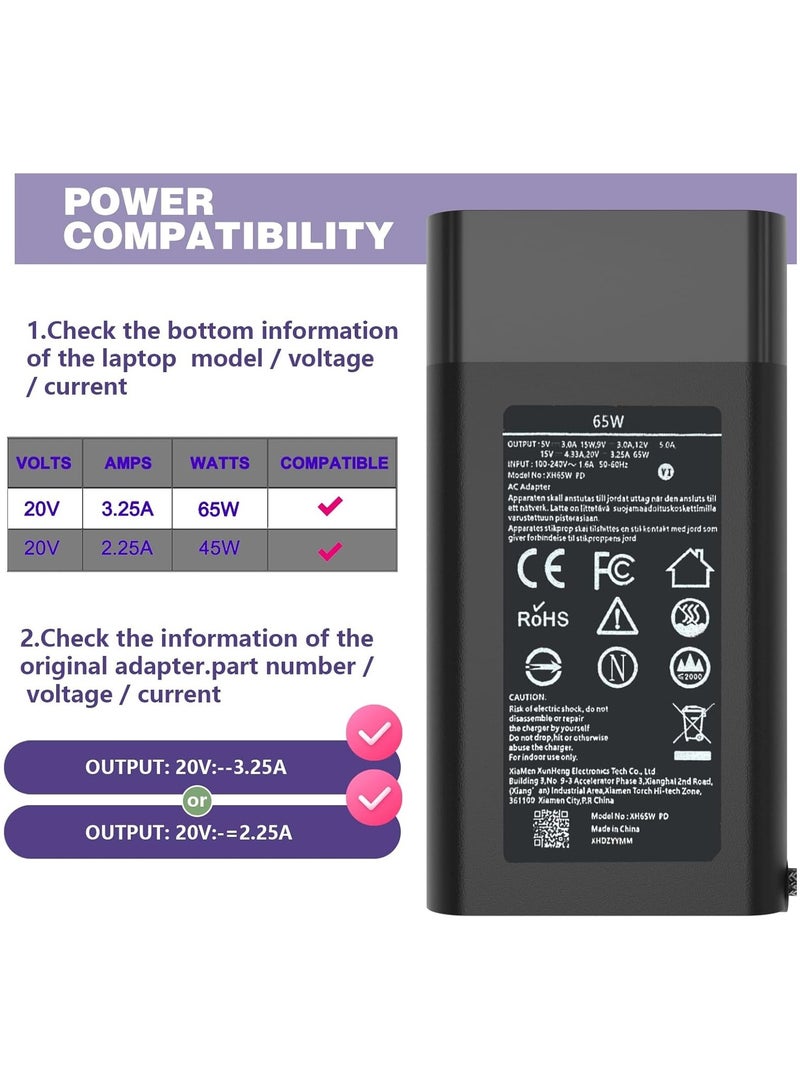 Max Power New Slim 65W Dell Laptop Charger USB C for Dell Latitude 5420 5520 7420 7430 7480 7490 Chromebook 3100 Dell XPS 13 9360 DA65NM190 LA65NM190 Type C Dell AC Adapter Power Cord - Image 2