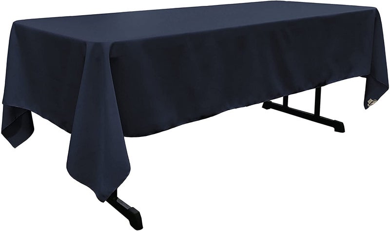 LA Linen Polyester Poplin Washable Rectangular Tablecloth, Stain and Wrinkle Resistant Table Cover 60x102, Fabric Table Cloth for Dinning, Kitchen, Party, Holiday 60 by 102-Inch, Navy - Image 1
