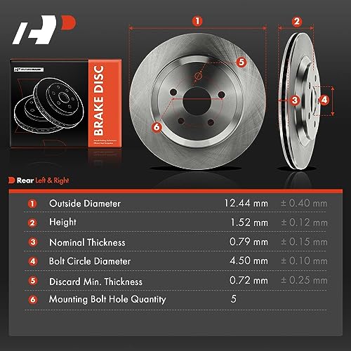A-Premium 12.44 inch (316mm) Rear Vented Disc Brake Rotors Compatible with Select Ford and Mercury Models - Freestar, Monterey, 2004-2007, 3.9L, 4.2L, 2-PC Set - Image 5