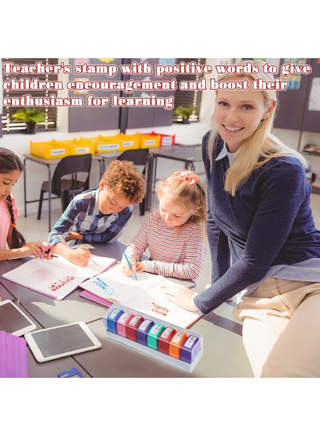 Bukela 8Pcs Teacher Stamps for Grading Classroom Teacher Supplies Self-inking Motivational Encouraging Comments Colorful Stamp Set for Parent Signature School Teacher Review Homework Reward with Tray(Arabic Version) - Image 4