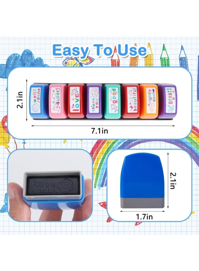Bukela 8Pcs Teacher Stamps for Grading Classroom Teacher Supplies Self-inking Motivational Encouraging Comments Colorful Stamp Set for Parent Signature School Teacher Review Homework Reward with Tray(Arabic Version) - Image 3