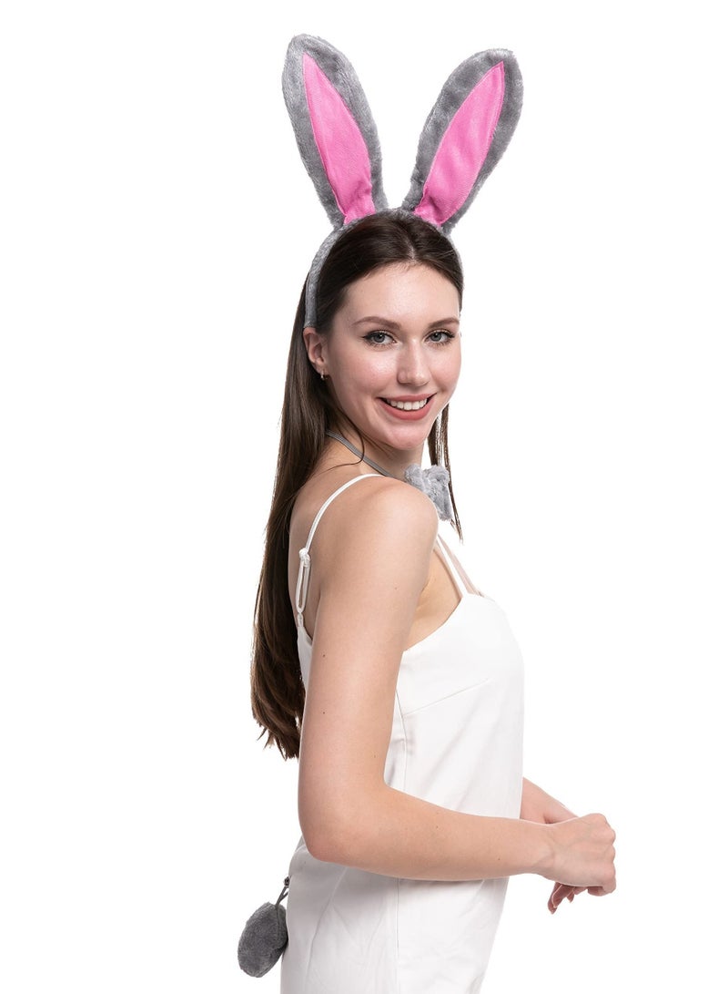 إسكدنيا Bunny Ears Headband, 3 Pcs Accessories Set Including Rabbit Bow Tie and Tail for Cosplay Party Dress Up - Image 3