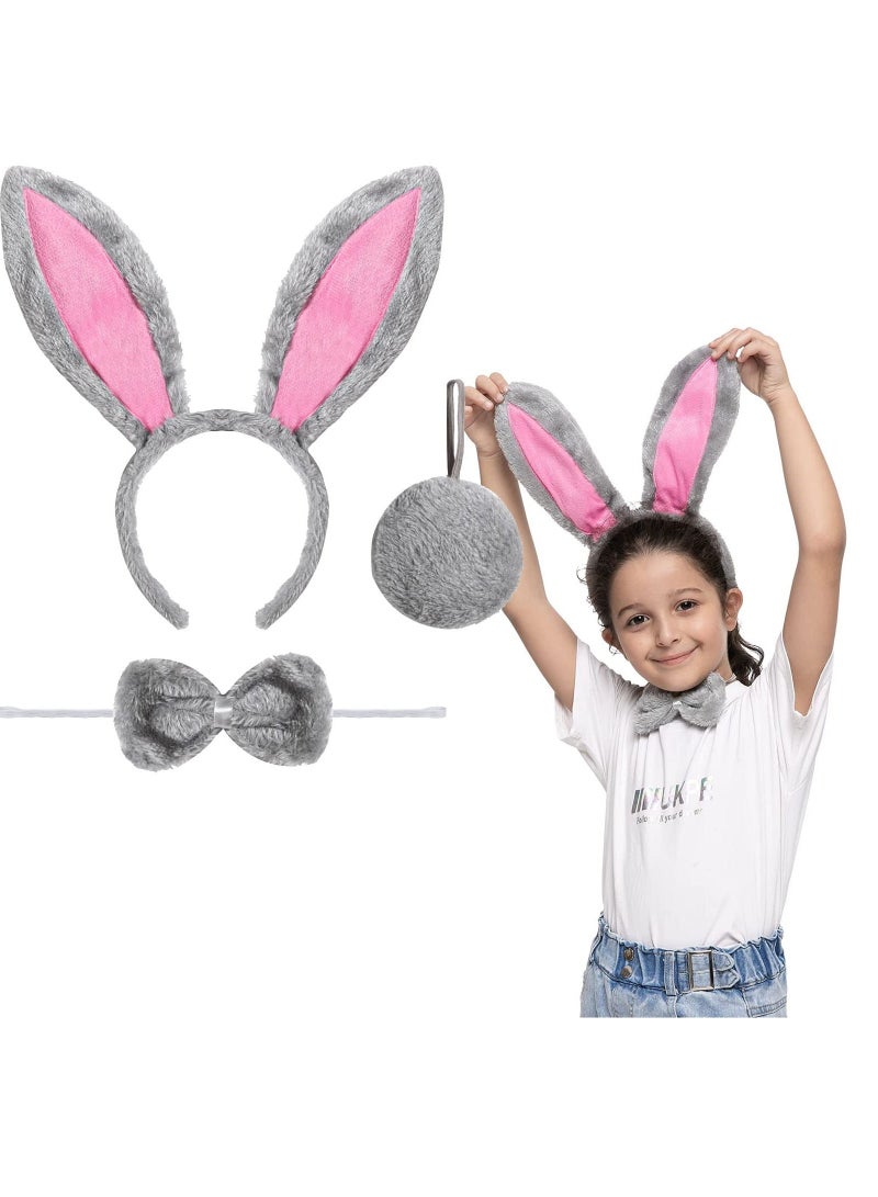 إسكدنيا Bunny Ears Headband, 3 Pcs Accessories Set Including Rabbit Bow Tie and Tail for Cosplay Party Dress Up - Image 1