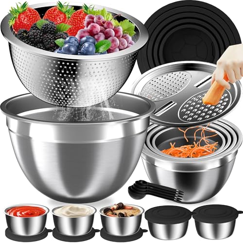 Nicdiet Mixing Bowls with Lids Set 27Pcs Stainless Steel Nesting Mixing Bowls Set for Kitchen Cooking Storage Metal Salad Bowls with Colander Strainer Grater Dressing Containers Kitchen Gadgets Black - Image 1