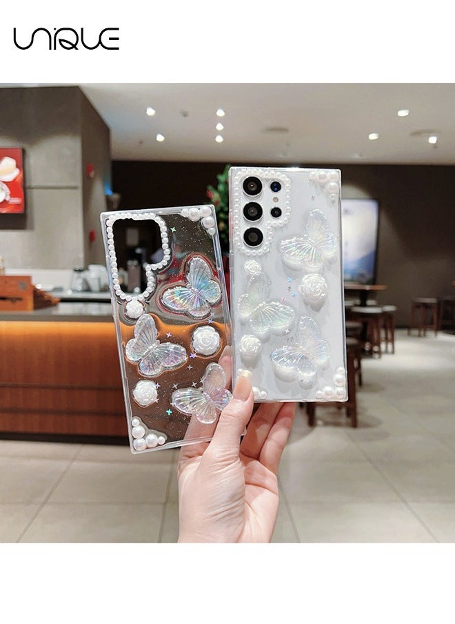 Unique Compatible with Samsung Galaxy S24 Ultra Phone Case - 3D Butterfly Rose Flower Shiny Girl Phone Case - Clear Phone Case - TPU Drop Protection  - Image 4
