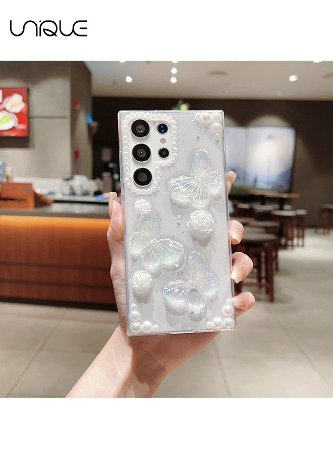 Unique Compatible with Samsung Galaxy S24 Ultra Phone Case - 3D Butterfly Rose Flower Shiny Girl Phone Case - Clear Phone Case - TPU Drop Protection  - Image 5