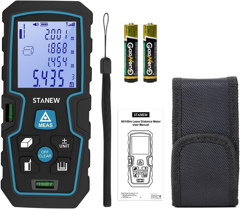 Portable Digital Laser Rangefinder, Laser Measuring Tool with 2 Bubble Levels, Length/Area/Volume Theorem Measurement/Choke's Theorem, with LCD Backlight, 2* Batteries, IP54, - Image 1