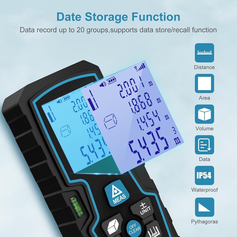Portable Digital Laser Rangefinder, Laser Measuring Tool with 2 Bubble Levels, Length/Area/Volume Theorem Measurement/Choke's Theorem, with LCD Backlight, 2* Batteries, IP54, - Image 4