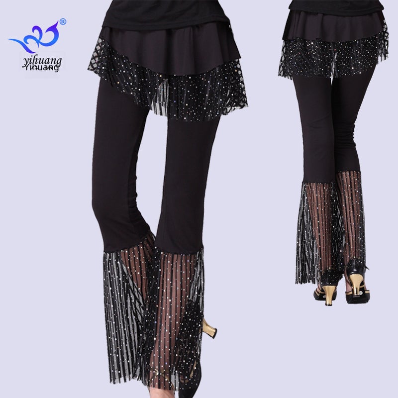 Sequin Sailor Dance Pants Bell Bottoms Black