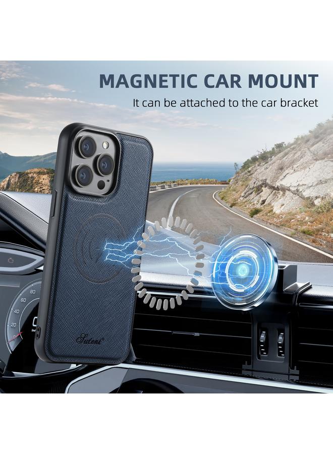 Suteni Case For iPhone 12 Pro H17 Cross Grain Leather MagSafe Detachable Wallet Phone Case - Image 5