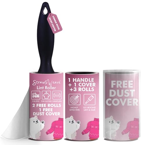 STRAW&WEAVE Lint Roller for Clothes | Pet Hair Roller | 1 Handle, 180 Sheets with Dust Cover | Lint Remover for Pet Hair and Woolen Clothes - Image 1