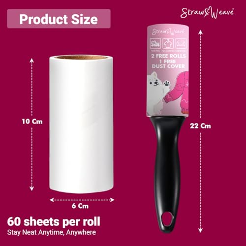 STRAW&WEAVE Lint Roller for Clothes | Pet Hair Roller | 1 Handle, 180 Sheets with Dust Cover | Lint Remover for Pet Hair and Woolen Clothes - Image 4