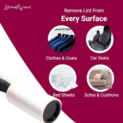 STRAW&WEAVE Lint Roller for Clothes | Pet Hair Roller | 1 Handle, 180 Sheets with Dust Cover | Lint Remover for Pet Hair and Woolen Clothes - Image 3
