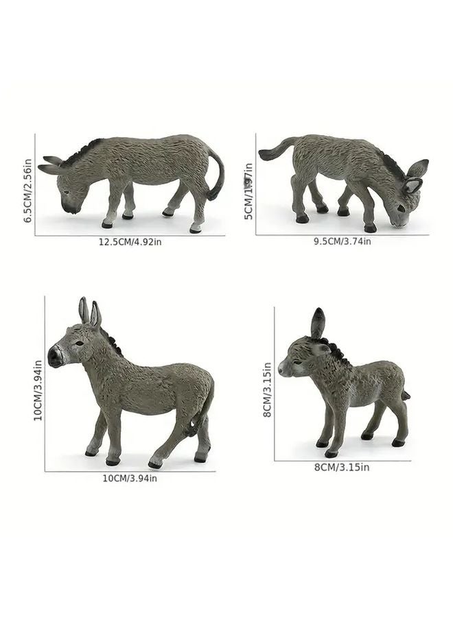 Lifelike Donkey Figurine Educational PVC Toy Set Of 4 Pcs Multicolor - Image 3