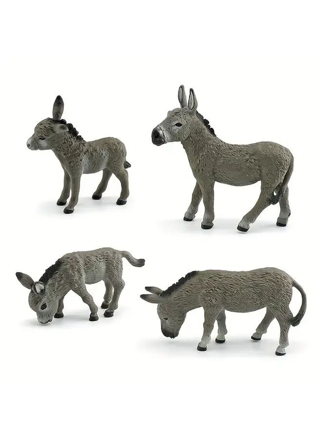 Lifelike Donkey Figurine Educational PVC Toy Set Of 4 Pcs Multicolor - Image 1