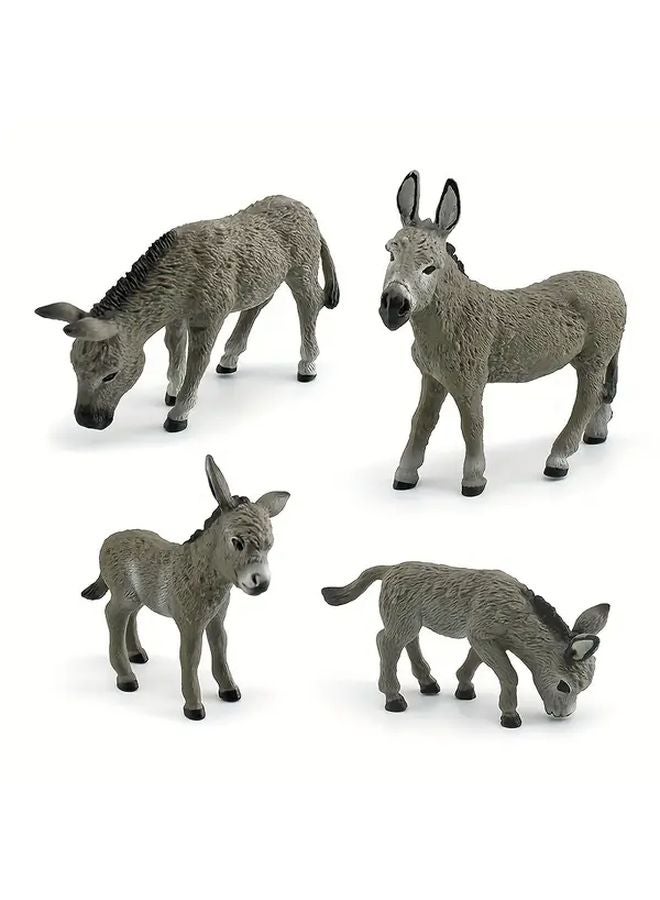 Lifelike Donkey Figurine Educational PVC Toy Set Of 4 Pcs Multicolor - Image 2