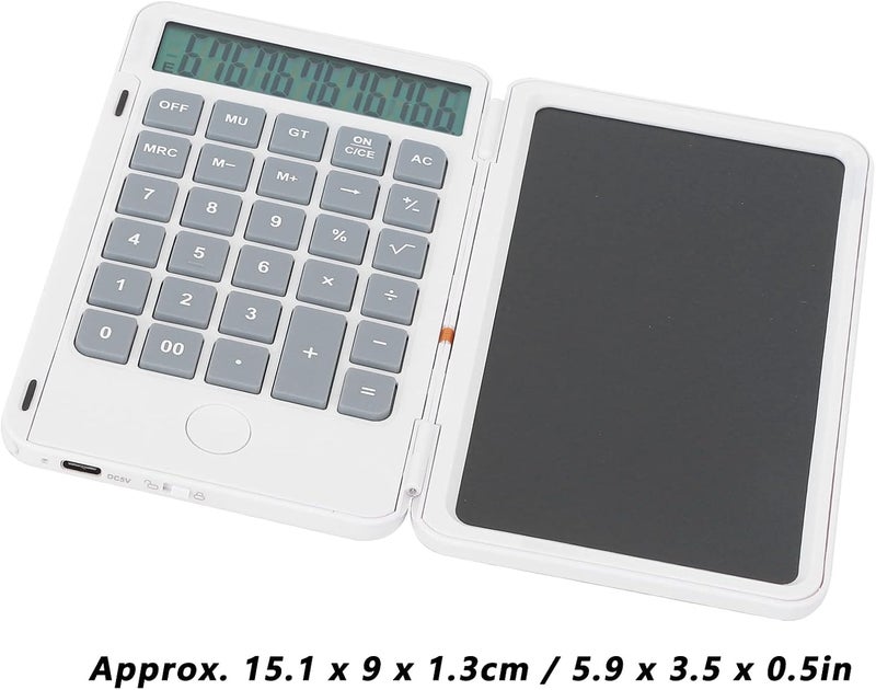 cheekyglo Foldable Calculator, Office Calculators with Writing Tablet, Rechargeable Counter with Pen, 12 Digits Large Display Desk Calculators, for Students Clerk School Office (White)white - Image 3