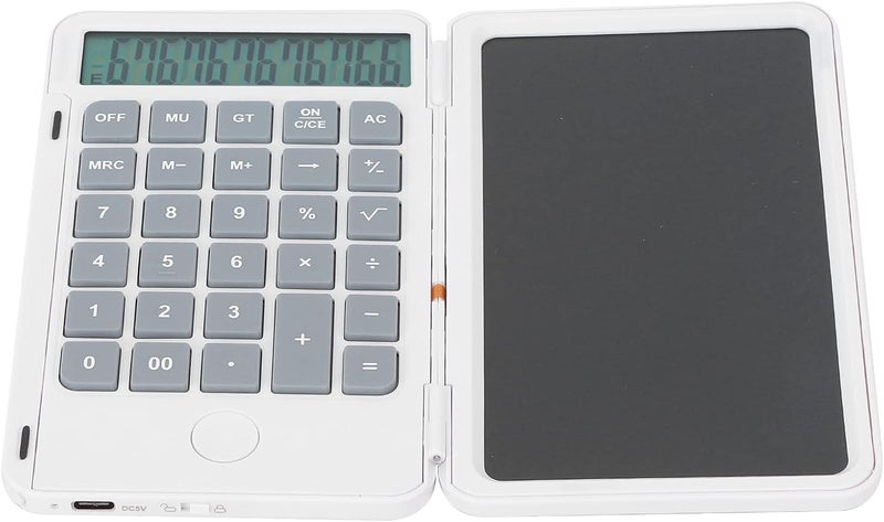 cheekyglo Foldable Calculator, Office Calculators with Writing Tablet, Rechargeable Counter with Pen, 12 Digits Large Display Desk Calculators, for Students Clerk School Office (White)white - Image 2