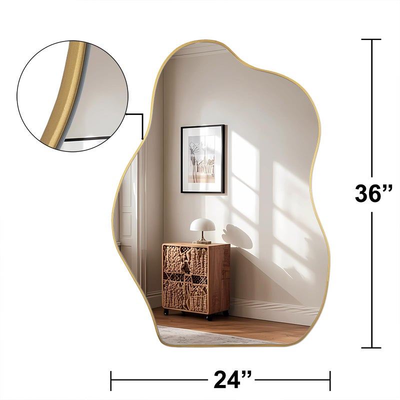 BOMINICA Irregular Wall Mirror Asymmetrical Mirror, Decorative Wall Mirror Golden Wood Framed, Wall Mounted Mirror for Bathroom Living Room Entryway Bedroom Hallway (Gold, 24" x 36") - Image 3