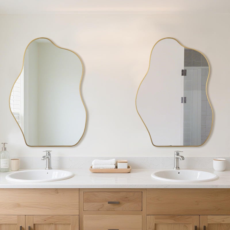 BOMINICA Irregular Wall Mirror Asymmetrical Mirror, Decorative Wall Mirror Golden Wood Framed, Wall Mounted Mirror for Bathroom Living Room Entryway Bedroom Hallway (Gold, 24" x 36") - Image 2