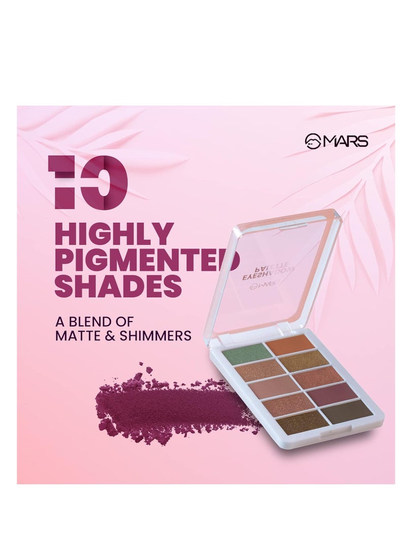 MARS Shimmer and Matte Eyeshadow Palette   10 Highly Pigmented and Blendable Shades  10.0 gm   SHADE 02 Multicolor