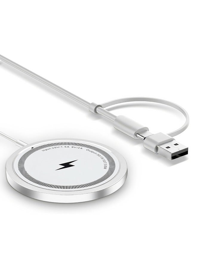 Magnetic Wireless Charger, MagSafe Compatible Fast Charging Pad for iPhone 17/16/15/14/13/12 Series, Max 15W, Strong Magnet, Dual USB-A USB-C Ports – for AirPods MagSafe Case Devices