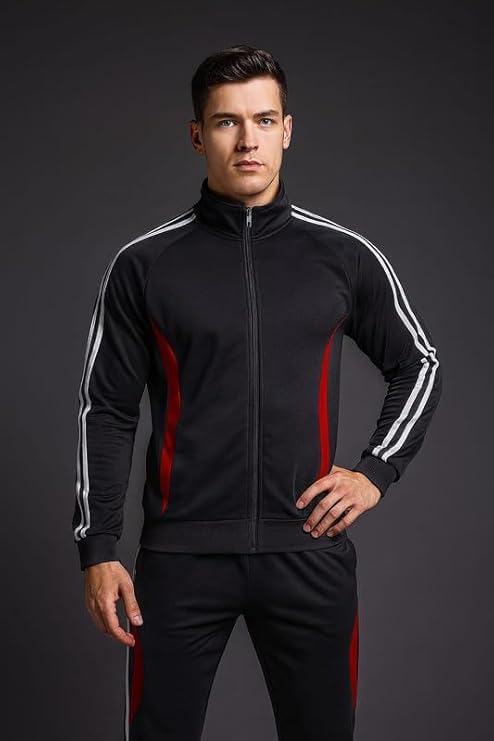 Krystle Comfort Fit Tracksuit Set – Men’s Sports Jacket with Pajama Pants (Grey,Large) (Special For Fitness) - Image 2