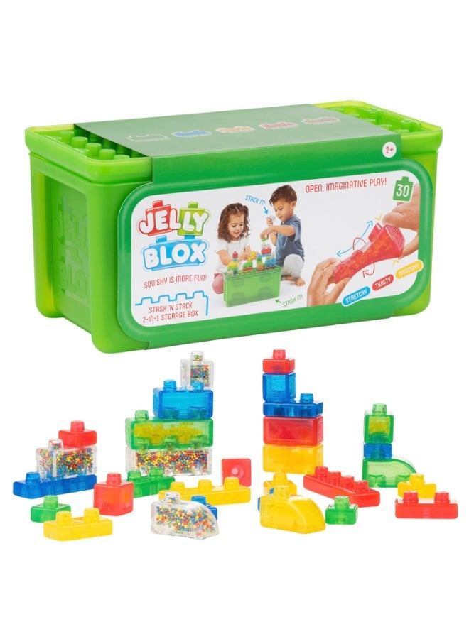 Jelly Blox Stash ’N Stack 2‑in‑1 Storage Case with 30 Soft Blocks – Sensory Building Toy for Toddlers & Preschoolers,  for Boys and Girls Ages 2+ - Image 1