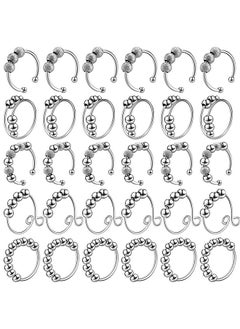 30 Pcs Anxiety Fidget Ring For Women Stainless Steel Adjustable Spinner Ring With Beads For Kids Girls Men Adults Teens Stress Relief (Silver)