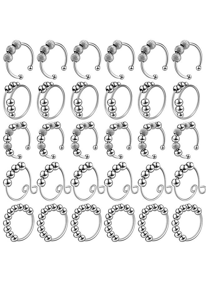 Yinkin - 30 Pcs Anxiety Fidget Ring For Women Stainless Steel Adjustable Spinner Ring With Beads For Kids Girls Men Adults Teens Stress Relief (Silver) - Image 1
