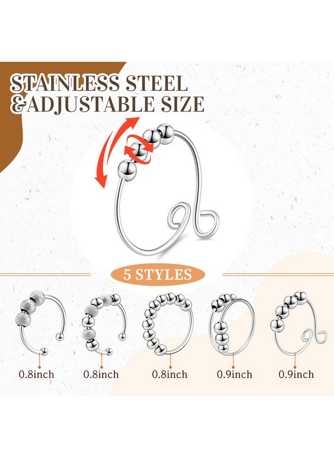 Yinkin - 30 Pcs Anxiety Fidget Ring For Women Stainless Steel Adjustable Spinner Ring With Beads For Kids Girls Men Adults Teens Stress Relief (Silver) - Image 1