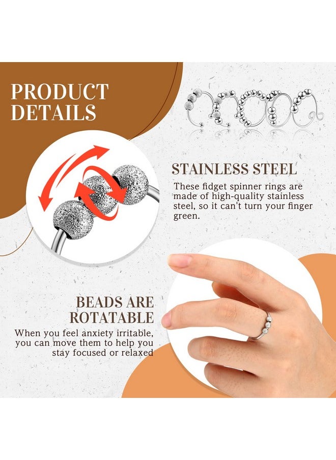 Yinkin - 30 Pcs Anxiety Fidget Ring For Women Stainless Steel Adjustable Spinner Ring With Beads For Kids Girls Men Adults Teens Stress Relief (Silver) - Image 1