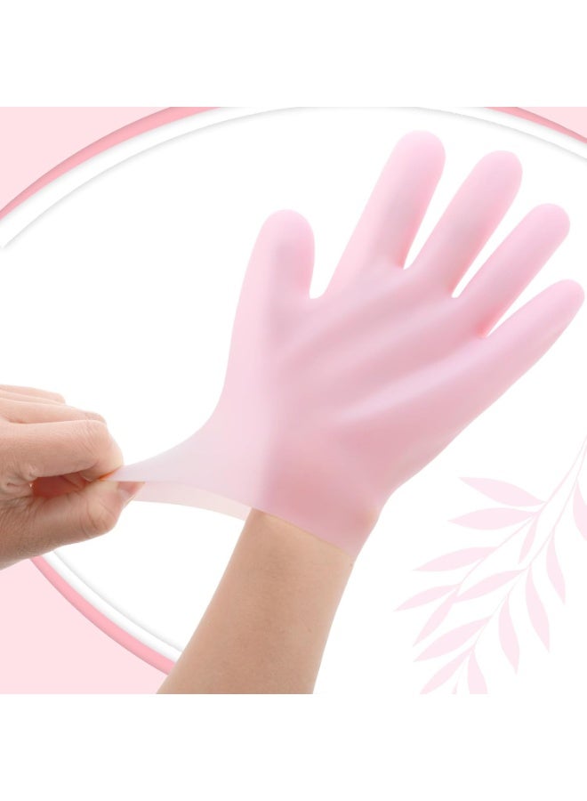 2 Pairs Silicone Moisturizing Gloves Spa Gel Hydrating Gloves Women's Hand Care Gloves, Anti Slip Aloe Lotion Gloves for Repairing Dry Hand, Calluses, Cracked Heels and Softening Rough Skin - Image 2