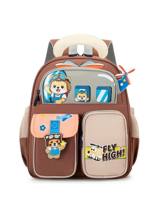 Boys School Backpack Bear Pilot Airplane 3-6 Years Waterproof Lightweight Spine-Protective Reflective Wear-Resistant Large Capacity School Supplies - Image 1