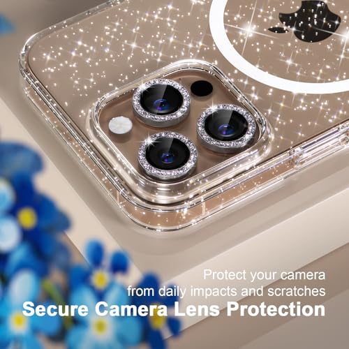 Choiche for iPhone 16 Pro Max Case Magnetic, Women Clear Glitter Bling Sparkly Case, [3xDiamond Camera Lens Protectors] [2xTempered Glass Screen Protectors] [Compatible MagSafe] 6.9"(Glitter Clear) - Image 3