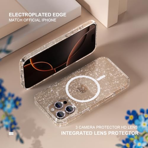 Choiche for iPhone 16 Pro Max Case Magnetic, Women Clear Glitter Bling Sparkly Case, [3xDiamond Camera Lens Protectors] [2xTempered Glass Screen Protectors] [Compatible MagSafe] 6.9"(Glitter Clear) - Image 4