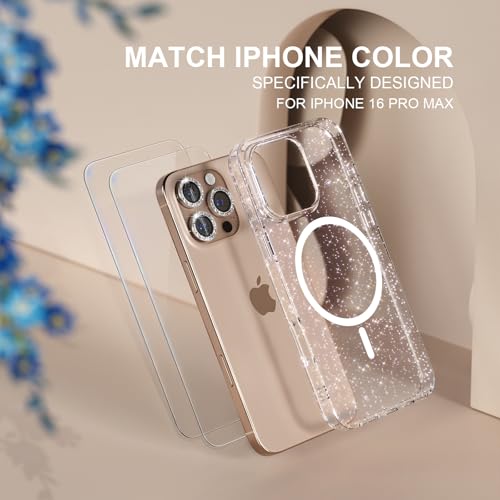 Choiche for iPhone 16 Pro Max Case Magnetic, Women Clear Glitter Bling Sparkly Case, [3xDiamond Camera Lens Protectors] [2xTempered Glass Screen Protectors] [Compatible MagSafe] 6.9"(Glitter Clear) - Image 2