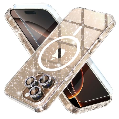 Choiche for iPhone 16 Pro Max Case Magnetic, Women Clear Glitter Bling Sparkly Case, [3xDiamond Camera Lens Protectors] [2xTempered Glass Screen Protectors] [Compatible MagSafe] 6.9"(Glitter Clear) - Image 1
