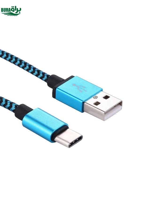 BURAQ 1m Woven Style USB-C / Type-C 3.1 to USB 2.0 Data Sync Charge Cable(Blue)  - Image 1