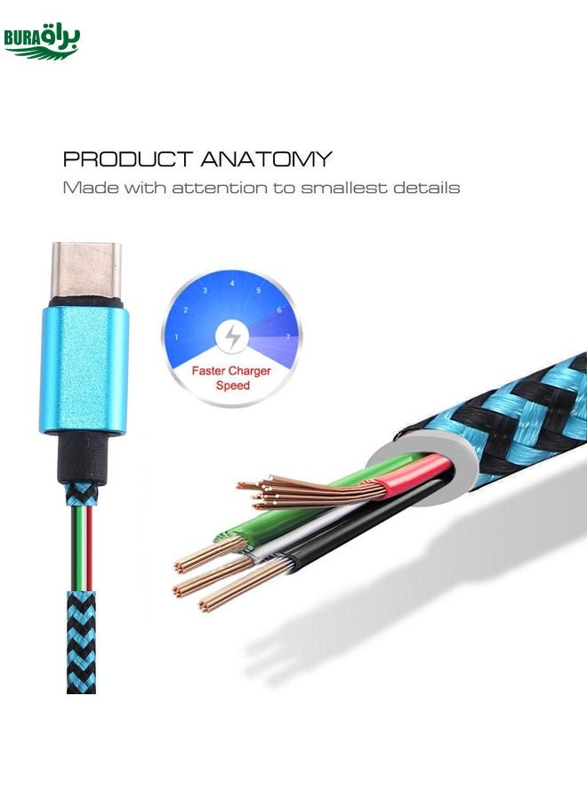 BURAQ 1m Woven Style USB-C / Type-C 3.1 to USB 2.0 Data Sync Charge Cable(Blue)  - Image 4