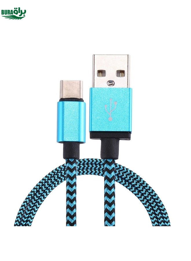 BURAQ 1m Woven Style USB-C / Type-C 3.1 to USB 2.0 Data Sync Charge Cable(Blue)  - Image 2