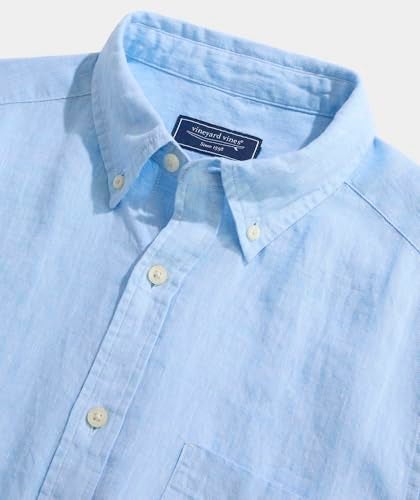 vineyard vines Men's Surfside Solid Linen Short Sleeve Shirt, Jake Blue - Image 3