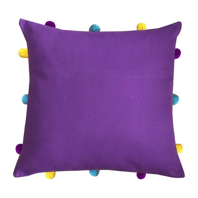 Lushomes Cushion Cover 12x12 Boho Cushion Covers Sofa Pillow Cover Cushion Covers with Tassels Cushion Cover with pom pom 12x12 Inches Set of 3 Purple - Image 2