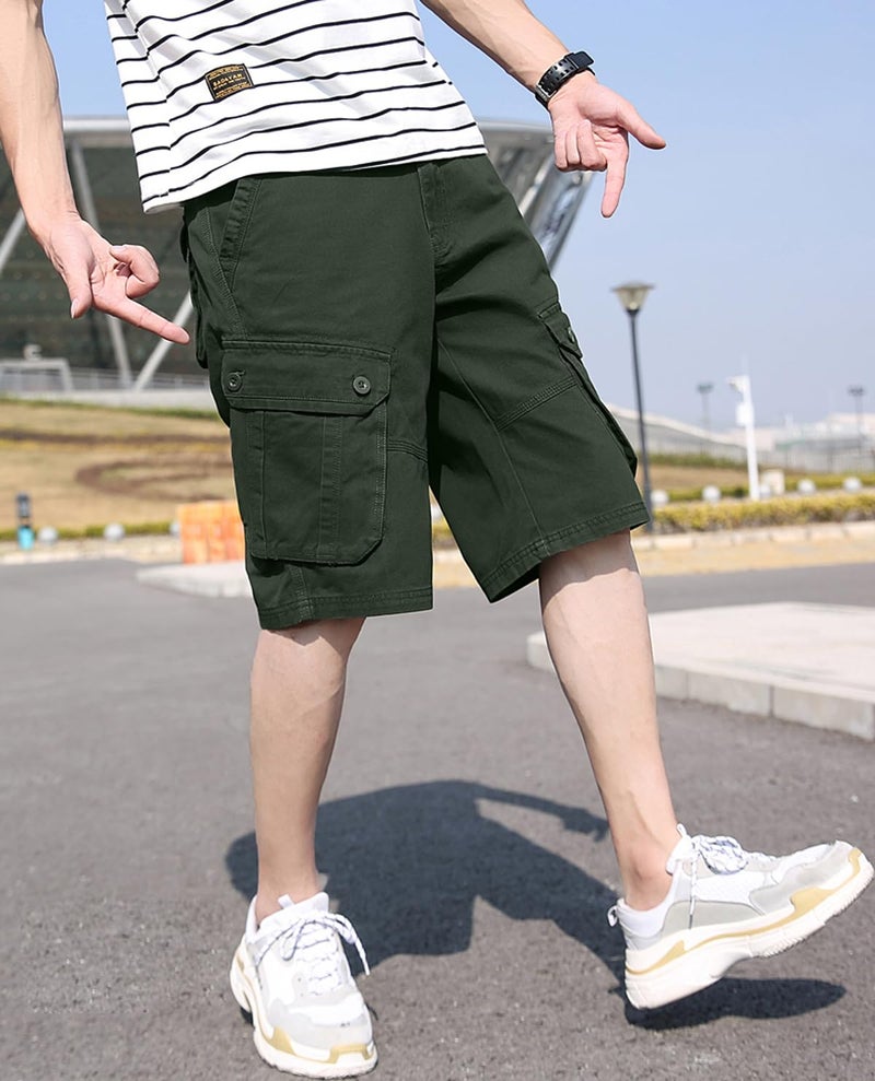 Basoteeuo Mens Cargo Shorts Casual Lightweight with Multi Pockets Summer Outdoor Shorts Army Green Size 34 - Image 3